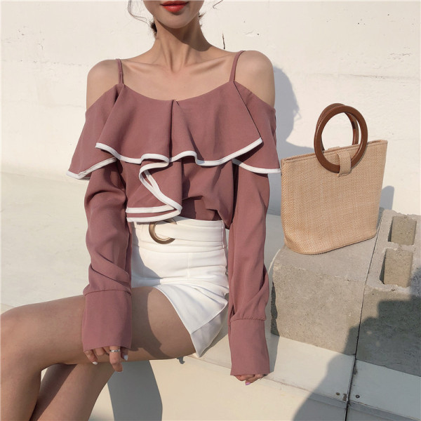 Kevadine naiste allakäinud varrukate ja rihmadega pluus