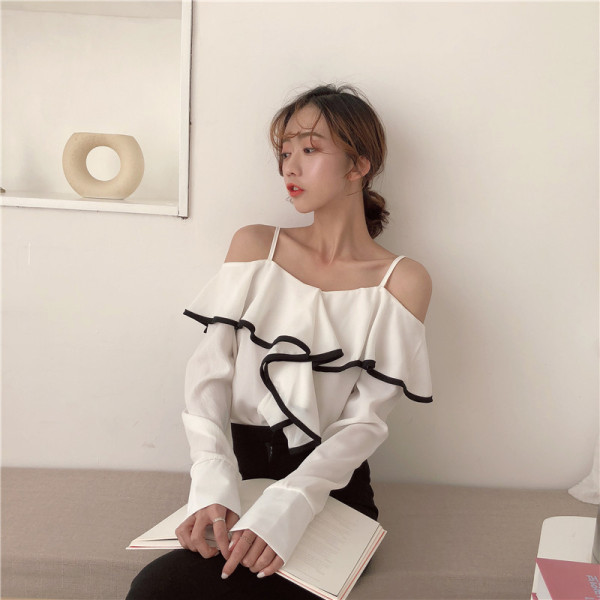 Kevadine naiste allakäinud varrukate ja rihmadega pluus