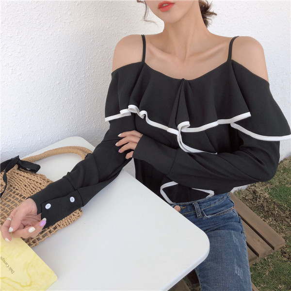 Kevadine naiste allakäinud varrukate ja rihmadega pluus