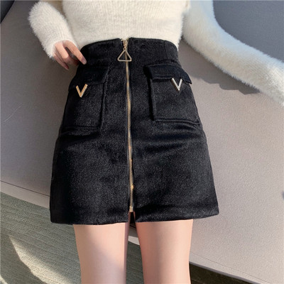 Női gyapjúszoknya magas derékkal és cipzárral