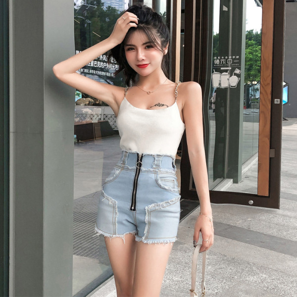 Magas derekú farmer rövidnadrág új modellje cipzárral