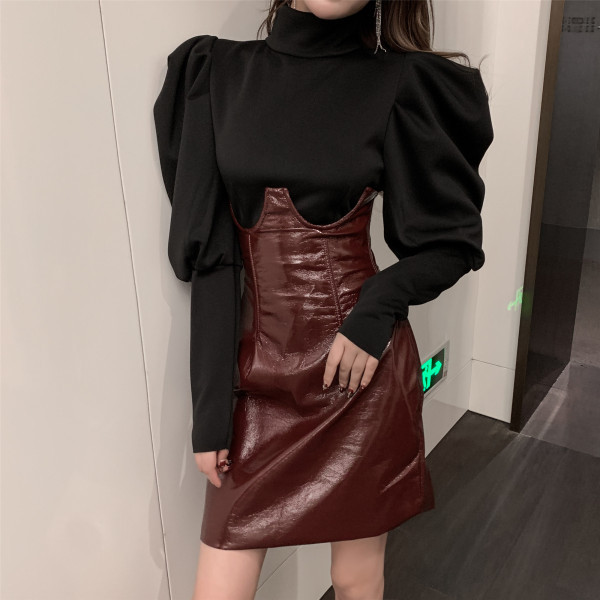 Új modell bőrszoknya, magas derékkal