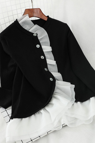 Moodne naiste kootud vest ovaalse krae ja pikkade varrukatega