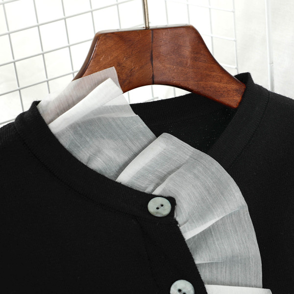 Moodne naiste kootud vest ovaalse krae ja pikkade varrukatega