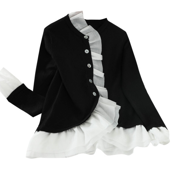 Moodne naiste kootud vest ovaalse krae ja pikkade varrukatega