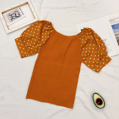 Καθημερινή γυναικεία μπλούζα με βολάν μανίκια πουά