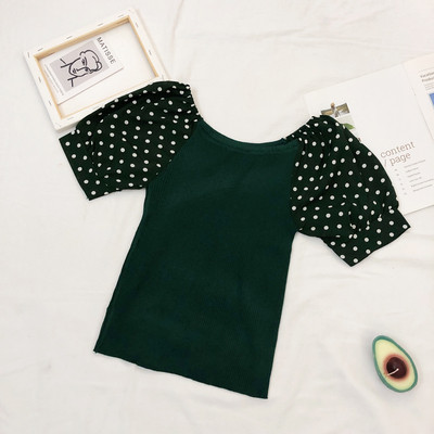 Καθημερινή γυναικεία μπλούζα με βολάν μανίκια πουά