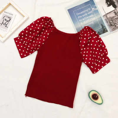 Καθημερινή γυναικεία μπλούζα με βολάν μανίκια πουά