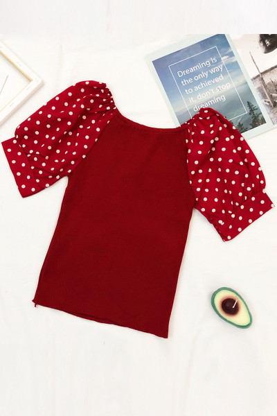 Καθημερινή γυναικεία μπλούζα με βολάν  μανίκια πουά