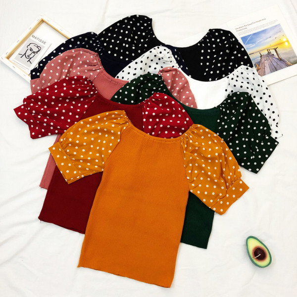 Καθημερινή γυναικεία μπλούζα με βολάν  μανίκια πουά