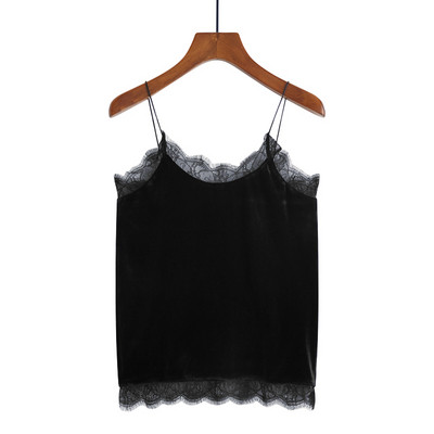 Praegune naiste sametist peenikeste rihmade ja pitsiga topp