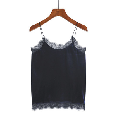 Praegune naiste sametist peenikeste rihmade ja pitsiga topp