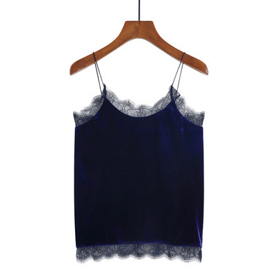 Praegune naiste sametist peenikeste rihmade ja pitsiga topp