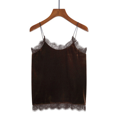 Praegune naiste sametist peenikeste rihmade ja pitsiga topp