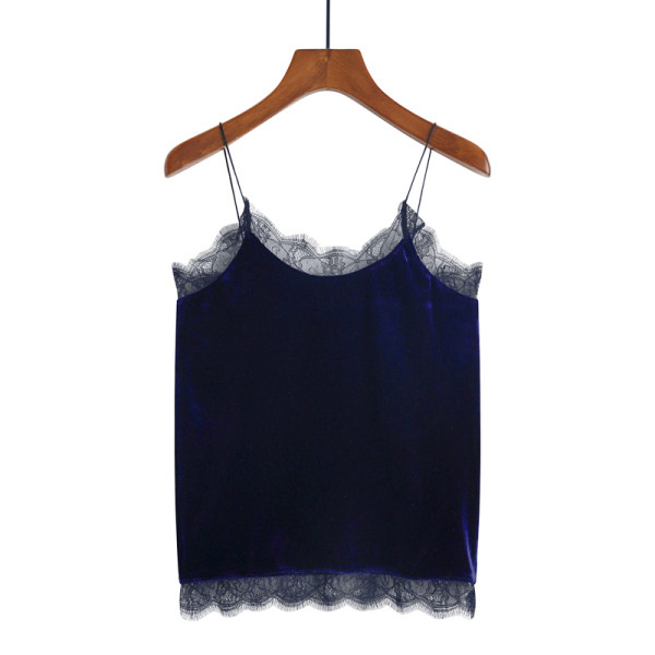 Praegune naiste sametist peenikeste rihmade ja pitsiga topp