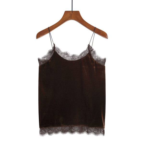 Praegune naiste sametist peenikeste rihmade ja pitsiga topp