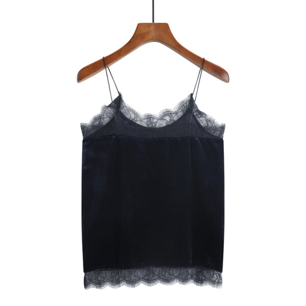 Praegune naiste sametist peenikeste rihmade ja pitsiga topp