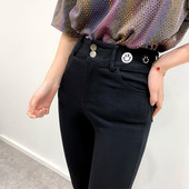 Naiste vabaaja teksad Õhuke kõrge vöökoha ja tikandiga mudel