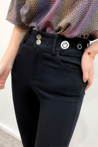 Naiste vabaaja teksad Õhuke kõrge vöökoha ja tikandiga mudel