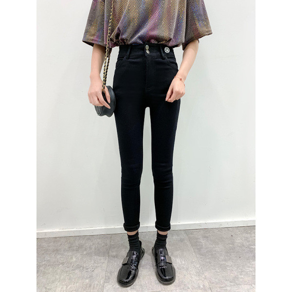 Naiste vabaaja teksad Õhuke kõrge vöökoha ja tikandiga mudel