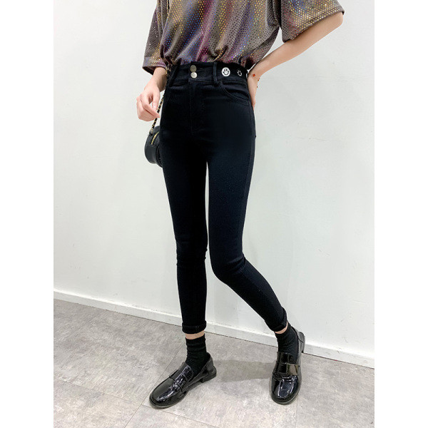 Naiste vabaaja teksad Õhuke kõrge vöökoha ja tikandiga mudel