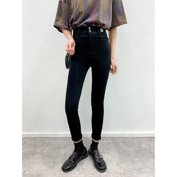 Naiste vabaaja teksad Õhuke kõrge vöökoha ja tikandiga mudel