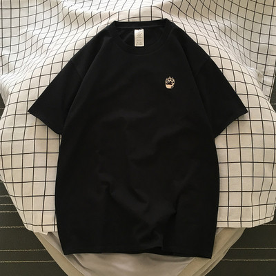 Férfi pamut póló rövid ujjal, kis hímzéssel, mancs formájú