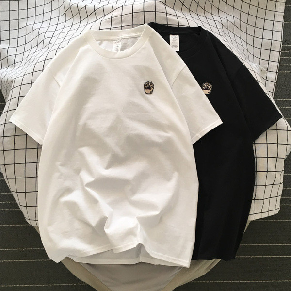 Férfi pamut póló rövid ujjal, kis hímzéssel, mancs formájú