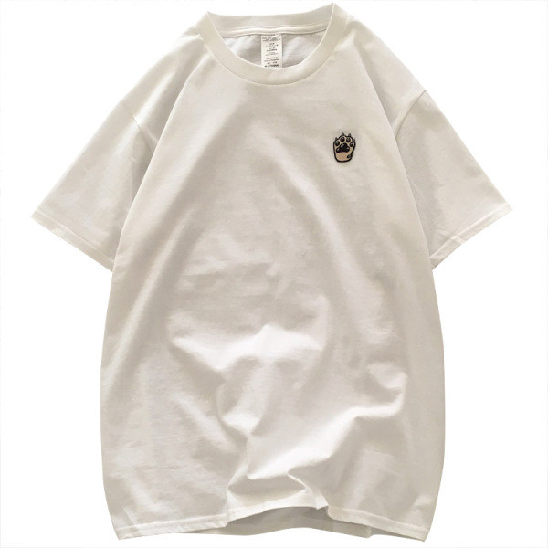 Férfi pamut póló rövid ujjal, kis hímzéssel, mancs formájú