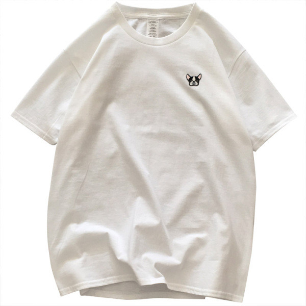 Alkalmi női póló ovális nyakkivágással és kutyás hímzéssel