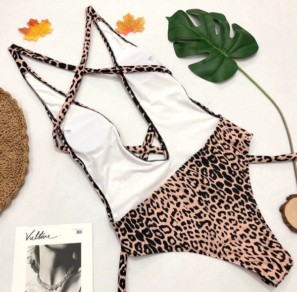 ÚJ modell teljes fürdőruha leopárdmintával és keresztkötésekkel