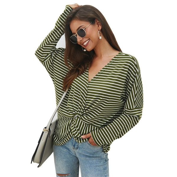 Ежедневна дамска раирана блуза широк модел с дълъг ръкав 