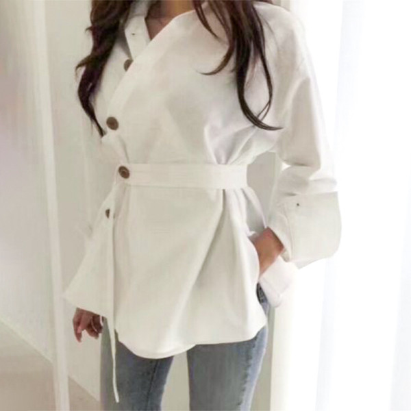 Дамска модерна риза със странично закопчаване и колан на талията 