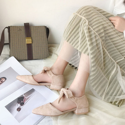 Нов модел пролетни заострени обувки с връзки от еко велур