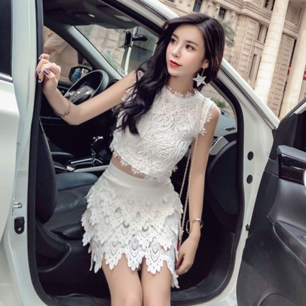 Модерен дамски комплект с дантела от две части 