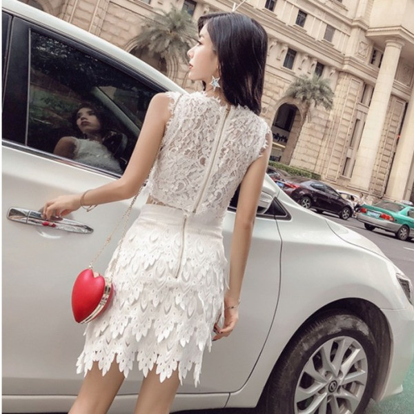 Модерен дамски комплект с дантела от две части 