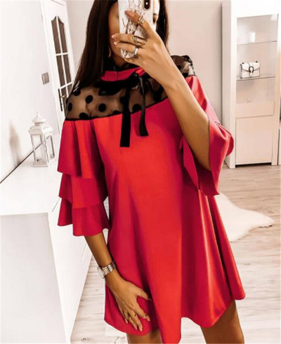 Naujo modelio moteriška suknelė su kaspinu ir trumpomis rankovėmis kirpimo modelis