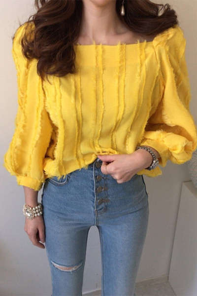 Модерна дамска  пролетно-есенна блуза с лодка деколте и 9/10 ръкав 