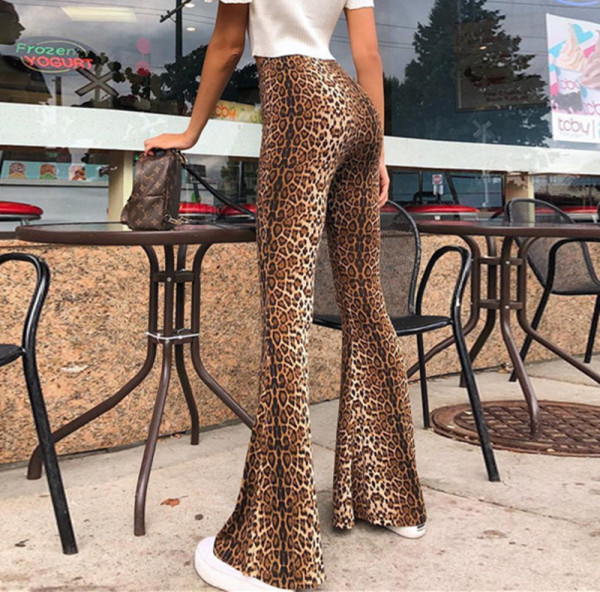 Модерен дамски дълъг панталон с висока талия и животински десен 