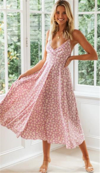 Ежедневна дамска дълга рокля шпиц деколте разкроен модел