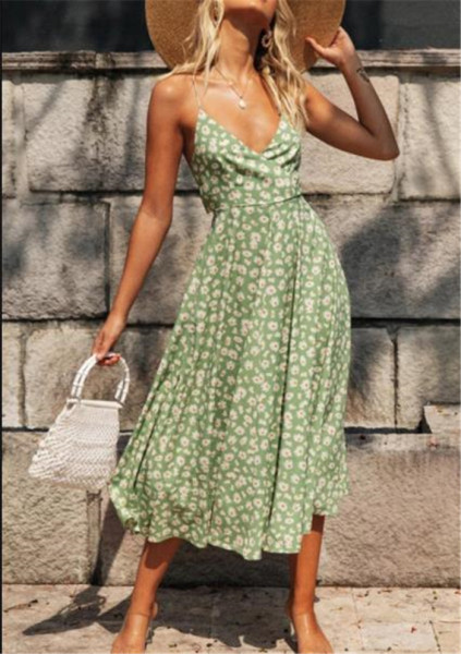 Ежедневна дамска дълга рокля шпиц деколте разкроен модел