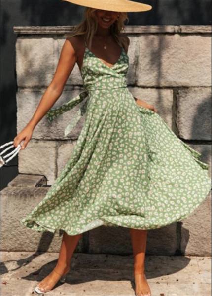 Ежедневна дамска дълга рокля шпиц деколте разкроен модел