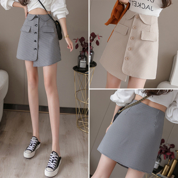 Дамска асиметрична пола Slim модел с висока талия и копчет