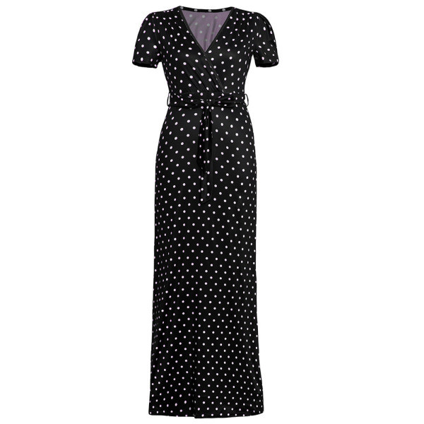 Ежедневна дамска дълга рокля с къс ръкав на точки 
