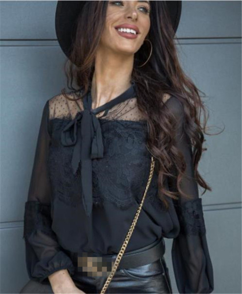 Ежедневна дамска риза с панделка и дантела 