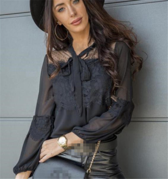 Ежедневна дамска риза с панделка и дантела 