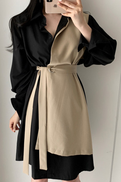 Нов модел дамска рокля с колан на талията и класическа яка 