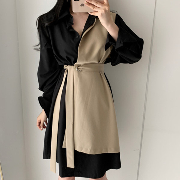 Нов модел дамска рокля с колан на талията и класическа яка 