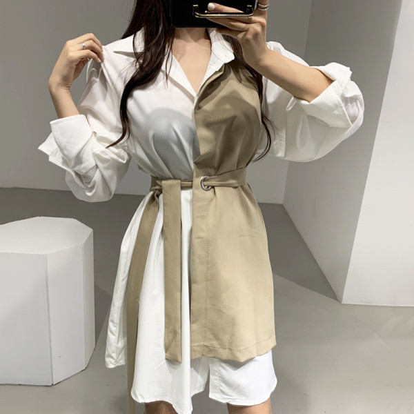 Нов модел дамска рокля с колан на талията и класическа яка 