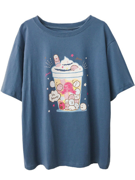 Tricou casual dama cu decolteu oval si aplicatie colorata